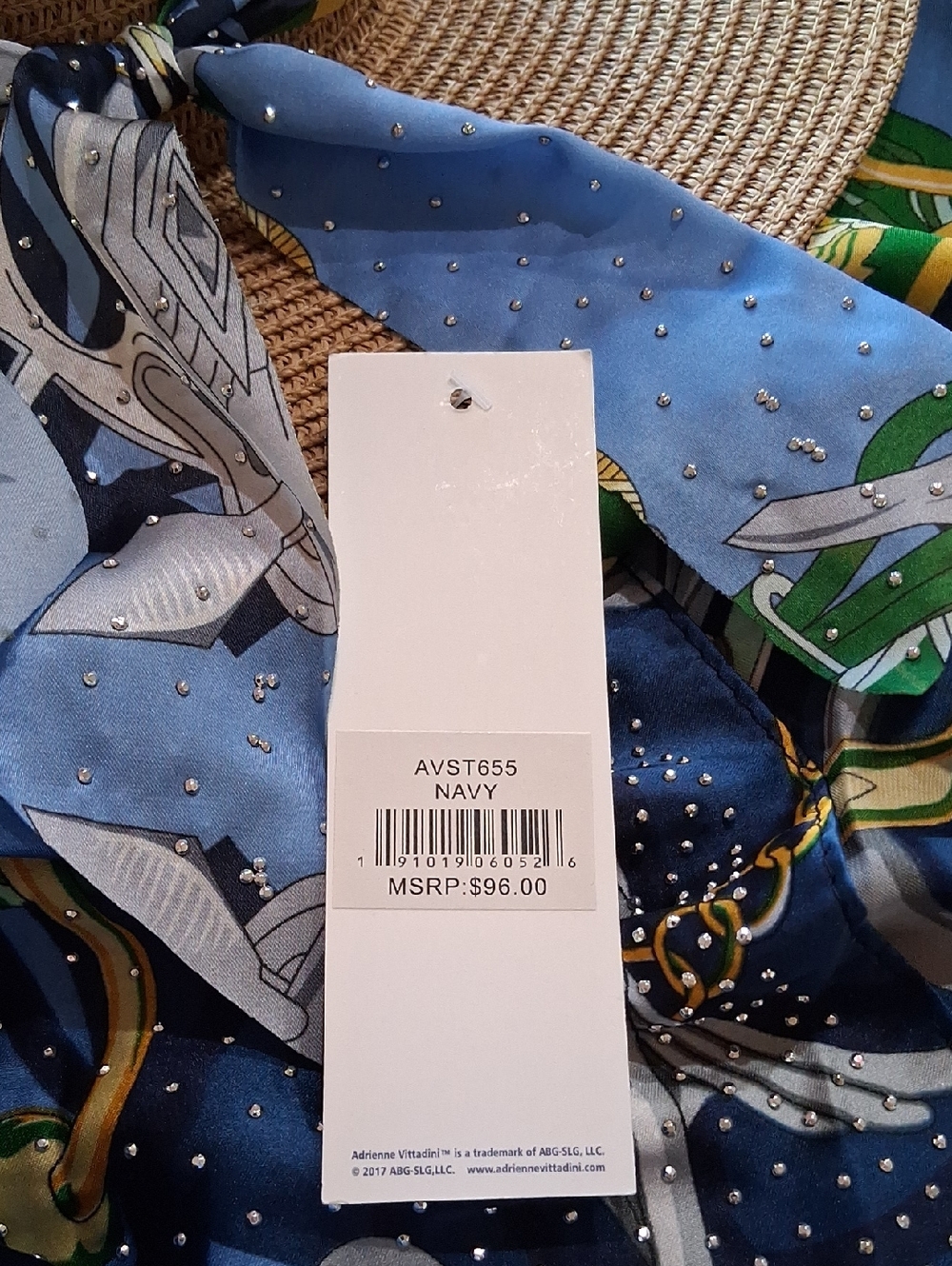 Adrienne Vittadini Blue, Green & Navy Silk Resort Kimono &  Straw Hat Set. NWT. - Picture 16 of 16